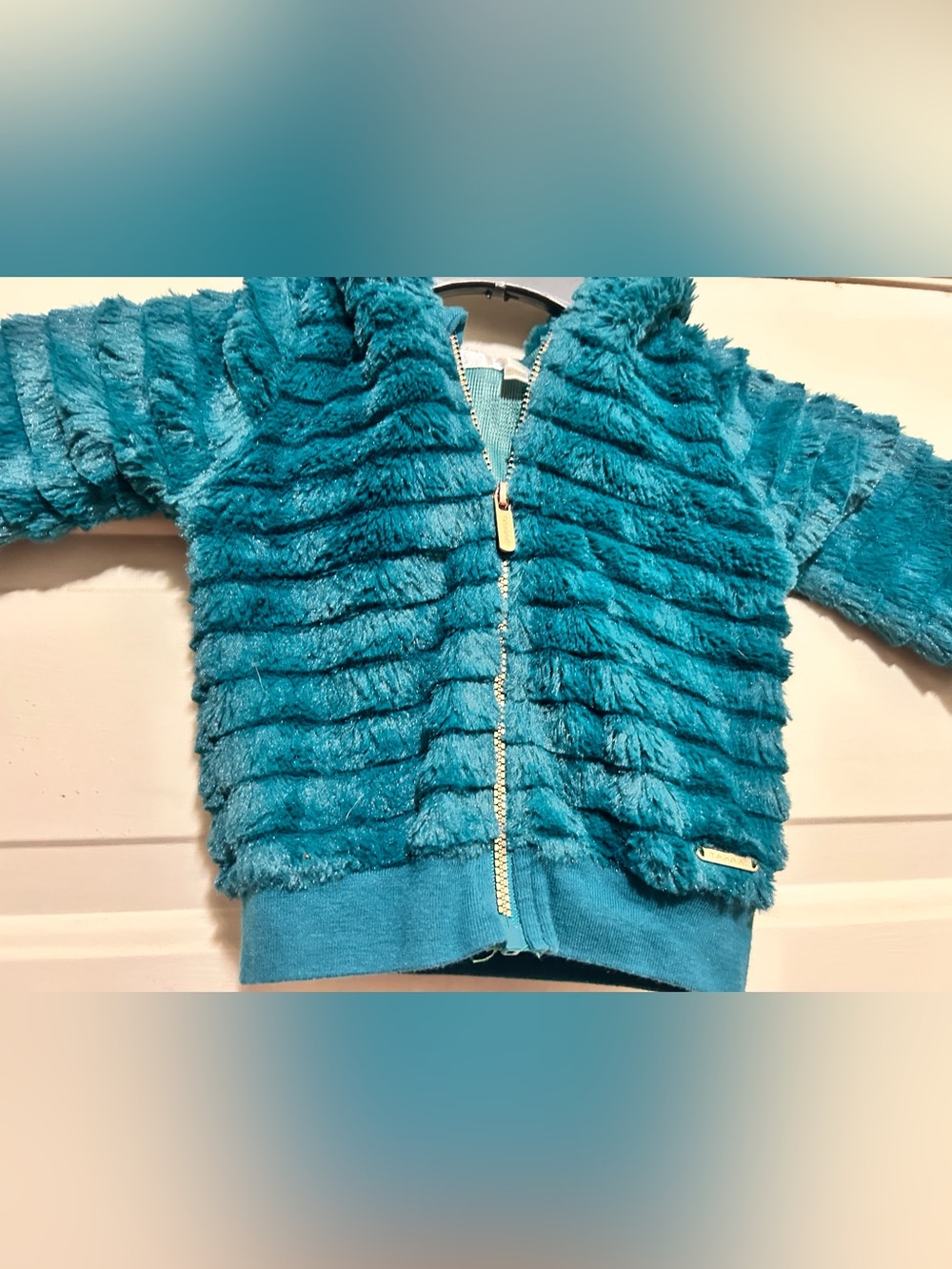Tahari Teal Faux Fur Baby 6-9 months hoodie Jacket